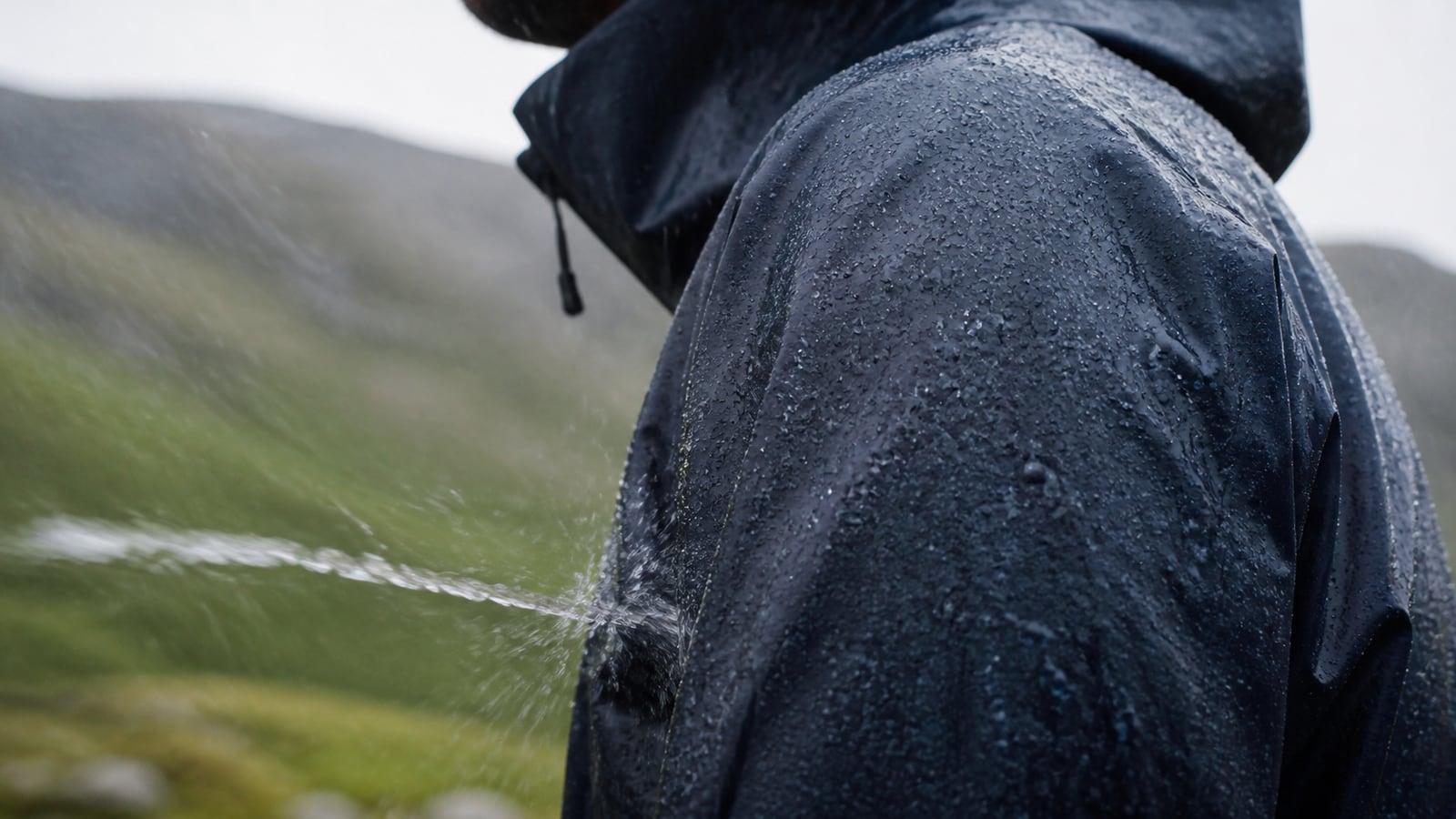 Waterdichtheid van een regenjas testen in de regen