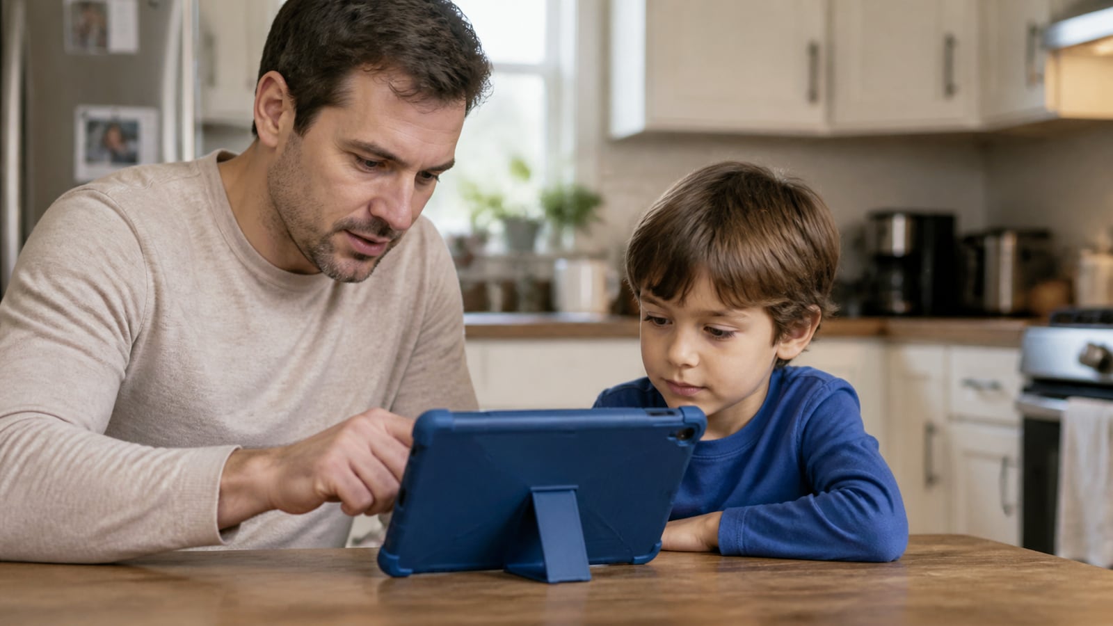 Kindvriendelijke tablet instellen aan de keukentafel